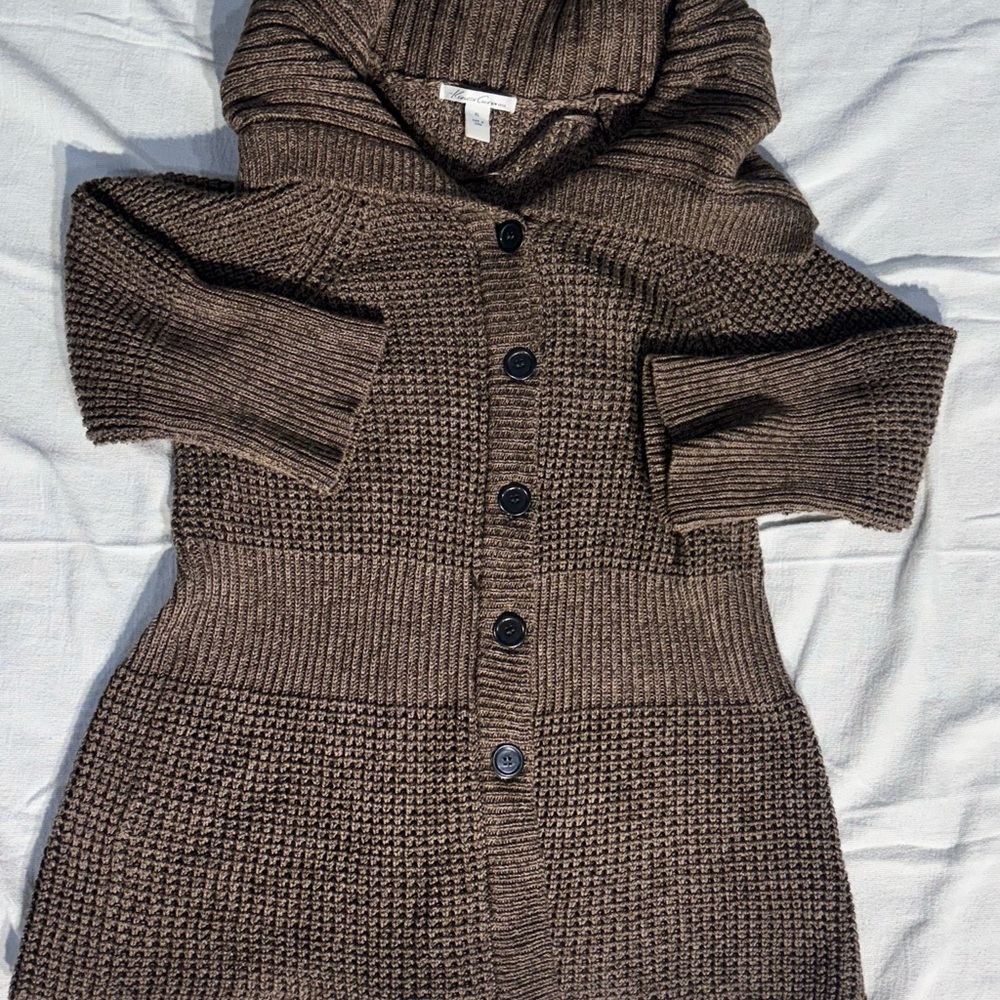 Kenneth Cole‎ Women XL Hooded Knit Cardigan Sweater Brown Cotton Blend - Picture 15 of 16